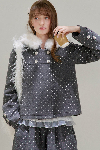 Lace Trim Fur Collar Hooded Coat