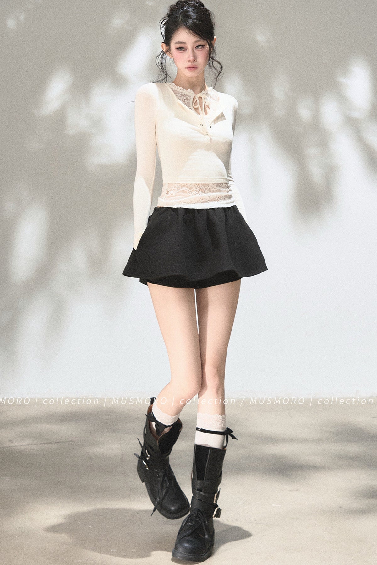 Layered-Look Lace Knit Top