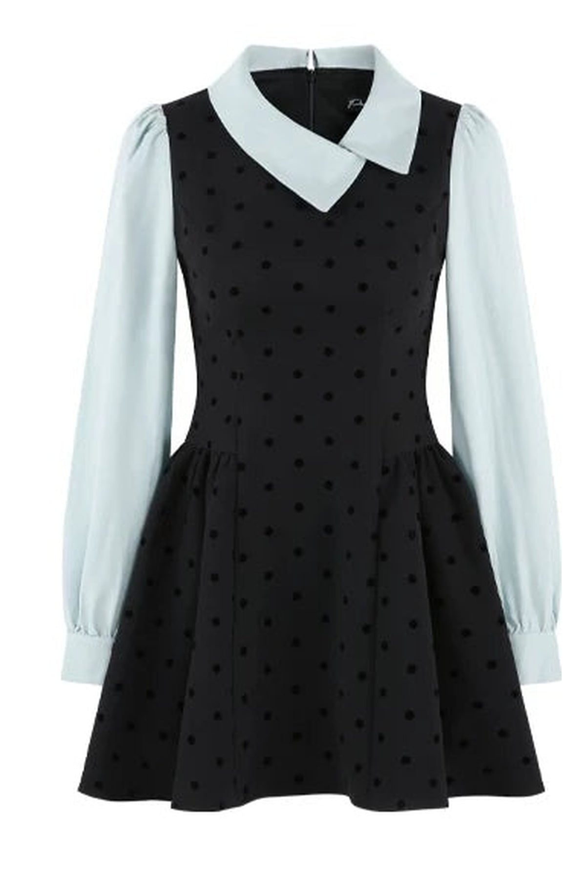 Black Polka Dot Asymmetrical Collar Dress