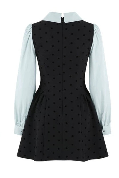Black Polka Dot Asymmetrical Collar Dress