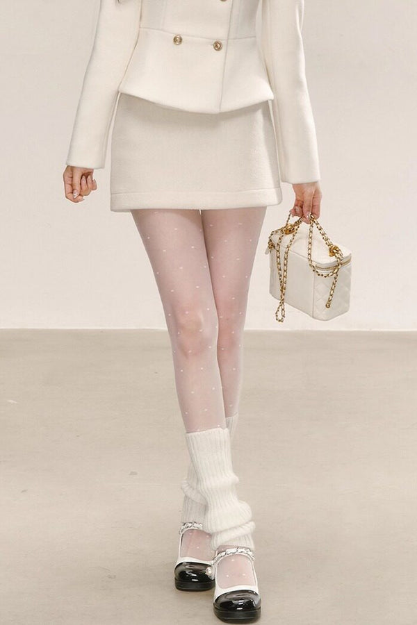 White Double-Breasted Waist-Cinching Coat Set-Up