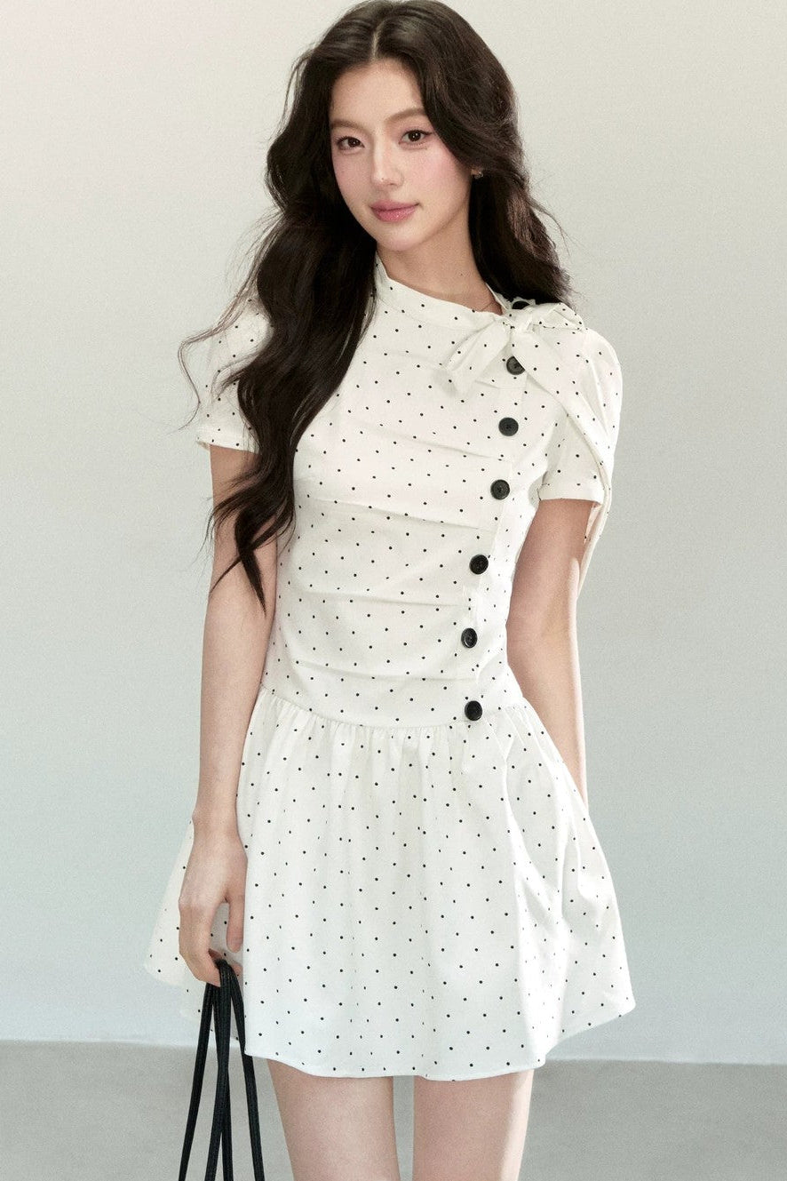White Polka Dot Pleated Dress