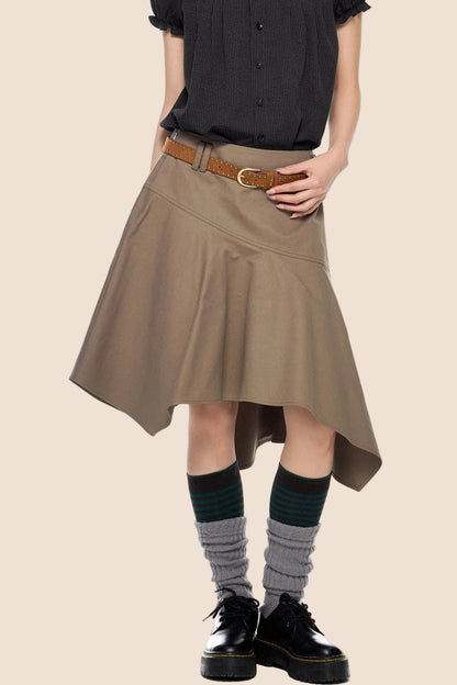 Brown A-Line Midi Skirt