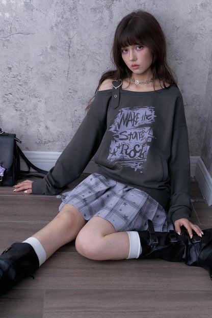 One-Shoulder Graffiti Sweatshirt Dress