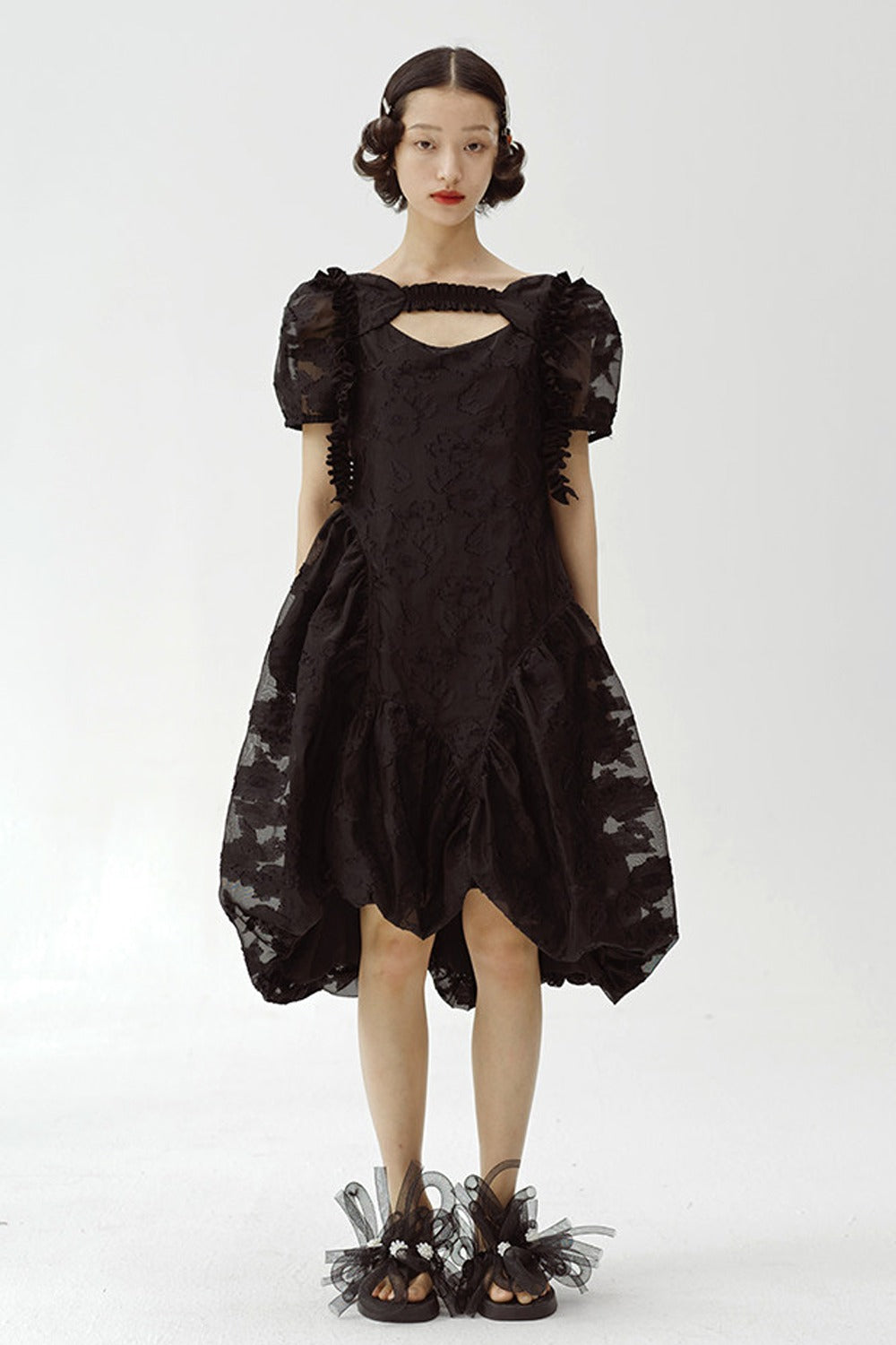 Irregular Floral Puff Dress