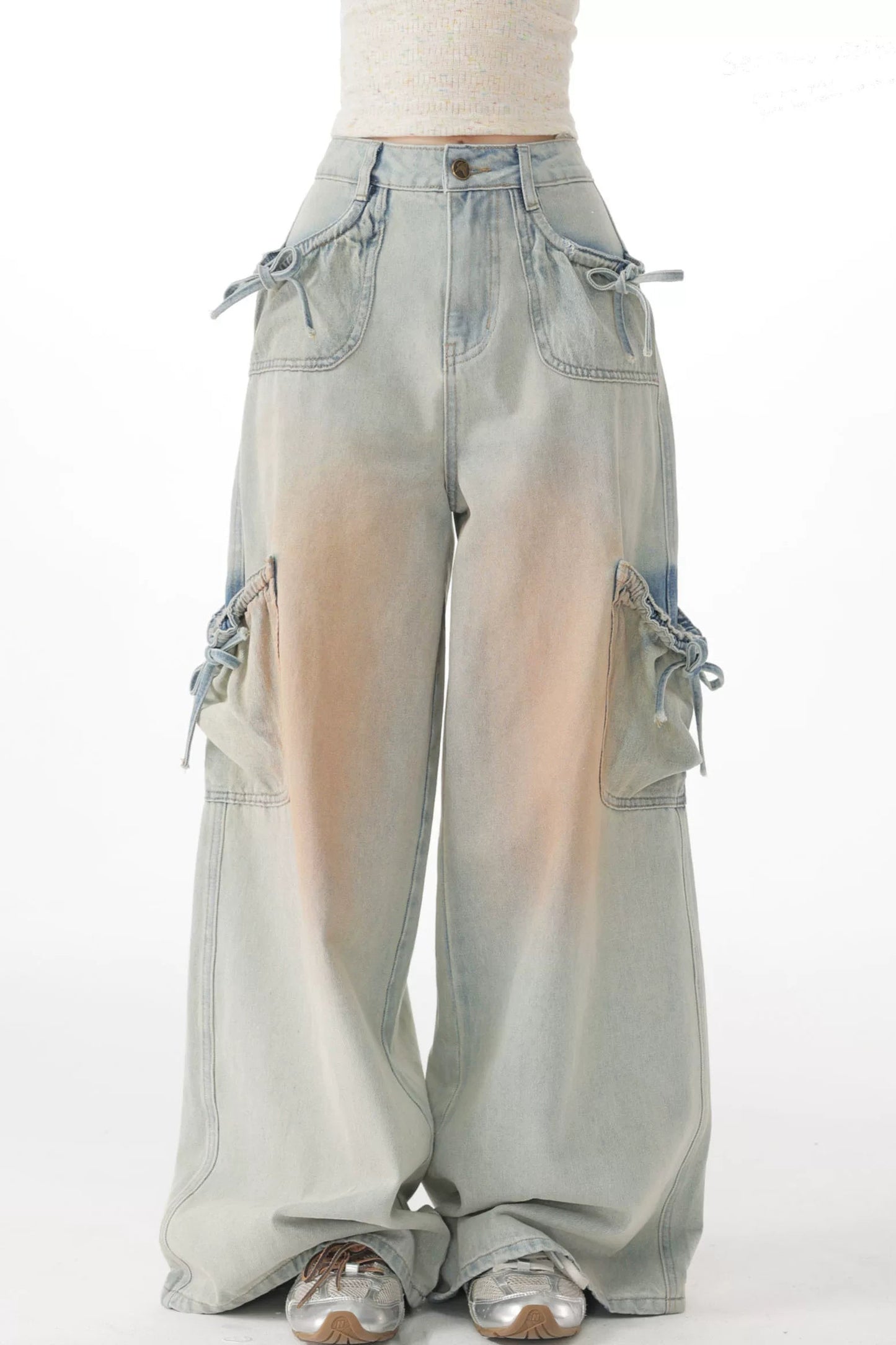 Pantaloni in denim retrò con fiocco