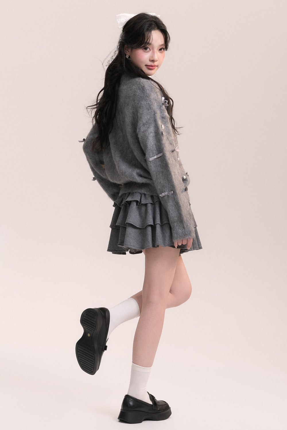 Ballet Bow Knit Cardigan With Skirt Set