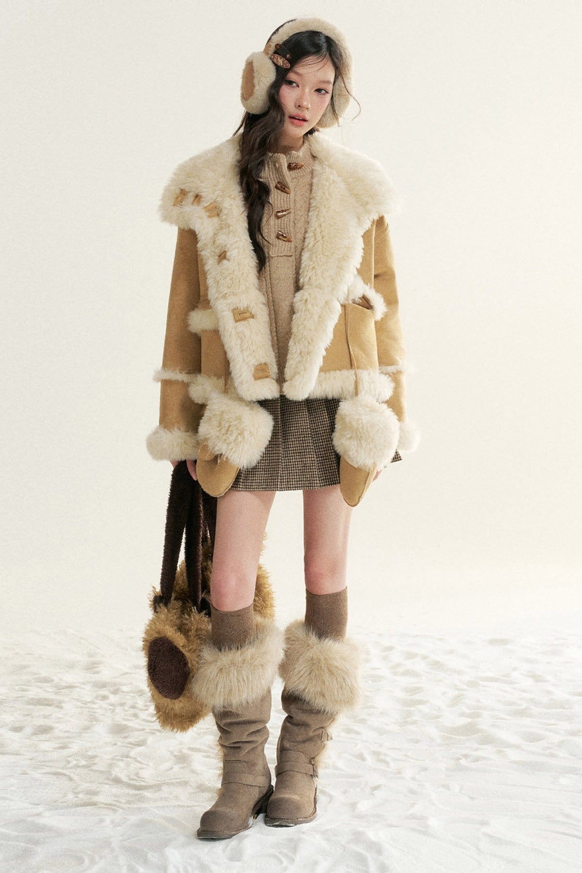 Loose Fur Integrated Suede Jacket