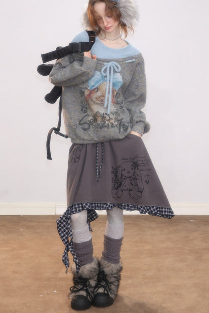 Plaid Graffiti Rabbit Skirt