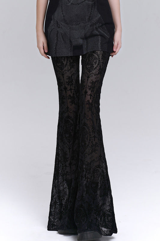 Gothic Black Lace Flared Pants