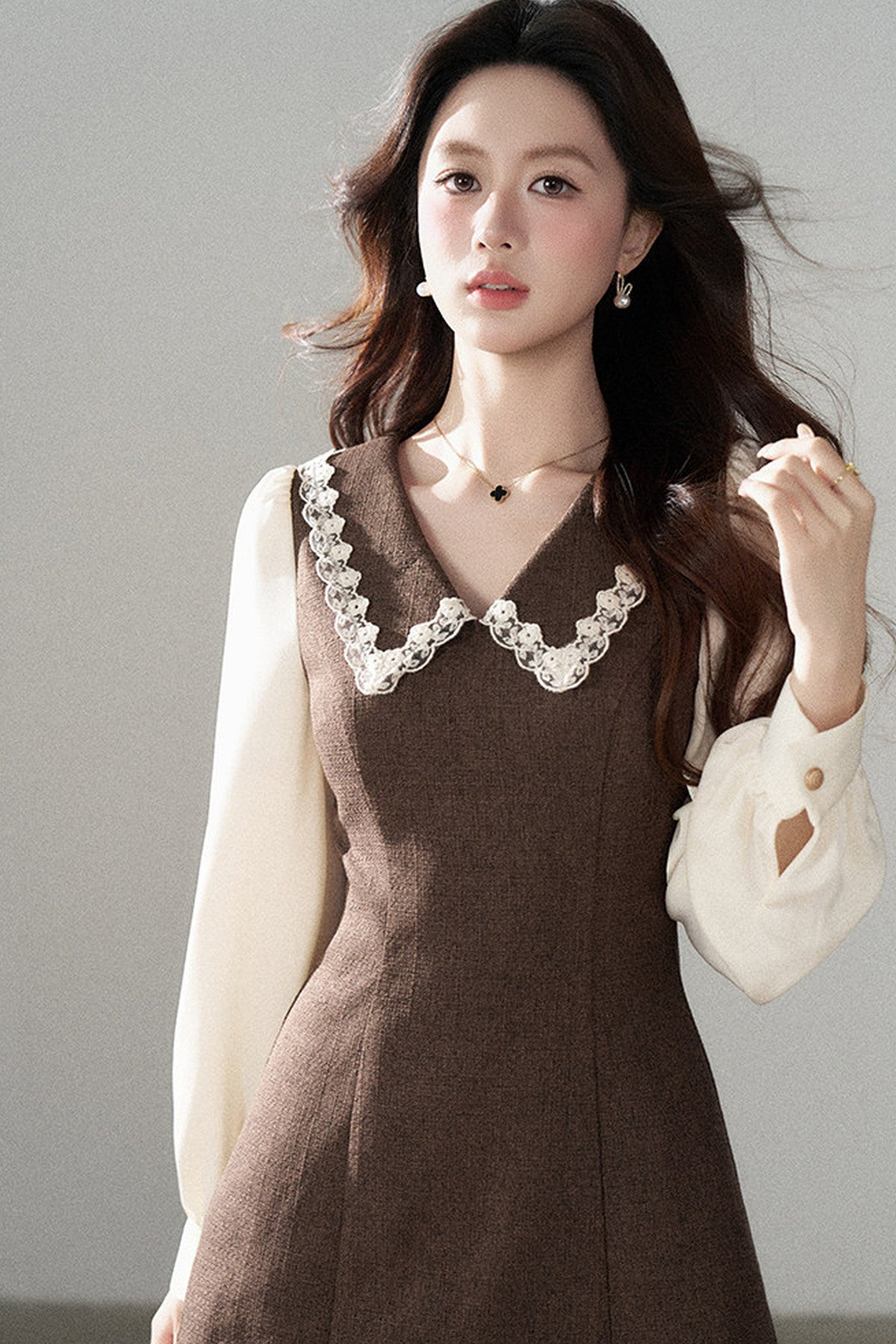 Lace Patchwork Layered-Look A-Line Dress