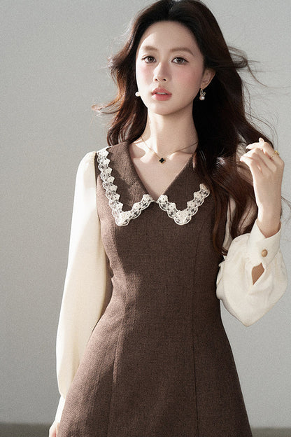 Lace Patchwork Layered-Look A-Line Dress