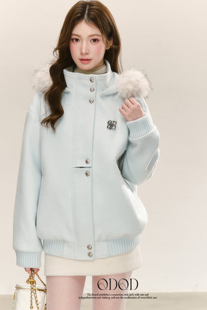 Blue Quilted Hooded Jacket