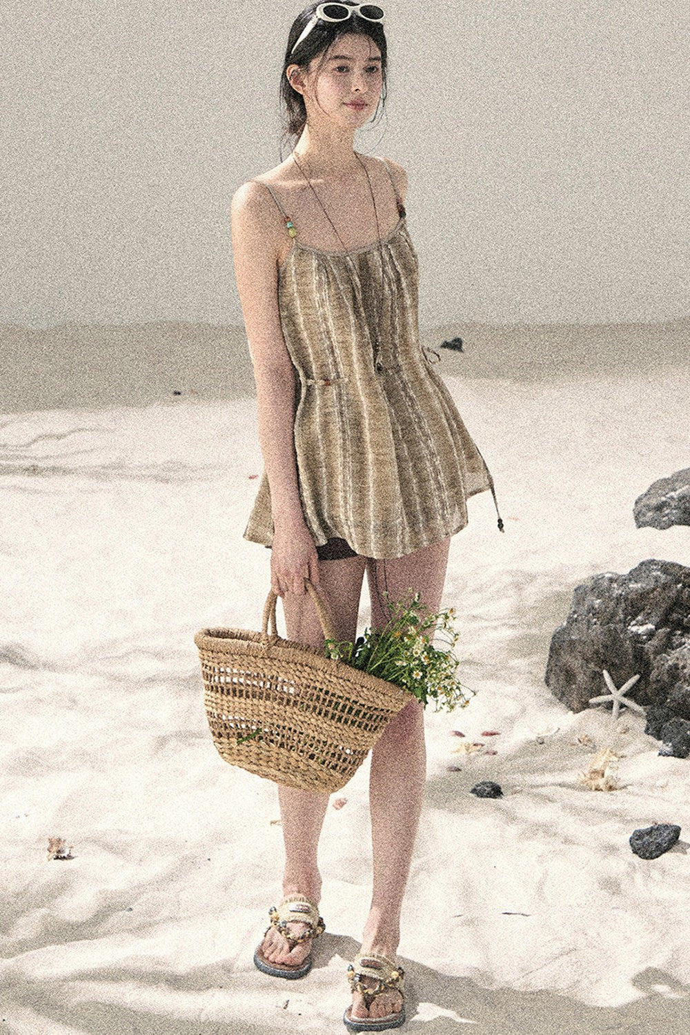 French Striped Embroidered Camisole