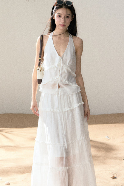 Halter Ruffled Top and Skirt Set