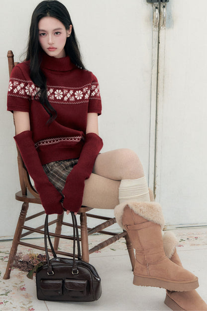 Vintage Fair Isle Jacquard Short-Sleeve Knit Top