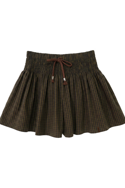 Drawstring Plaid A-Line Skirt
