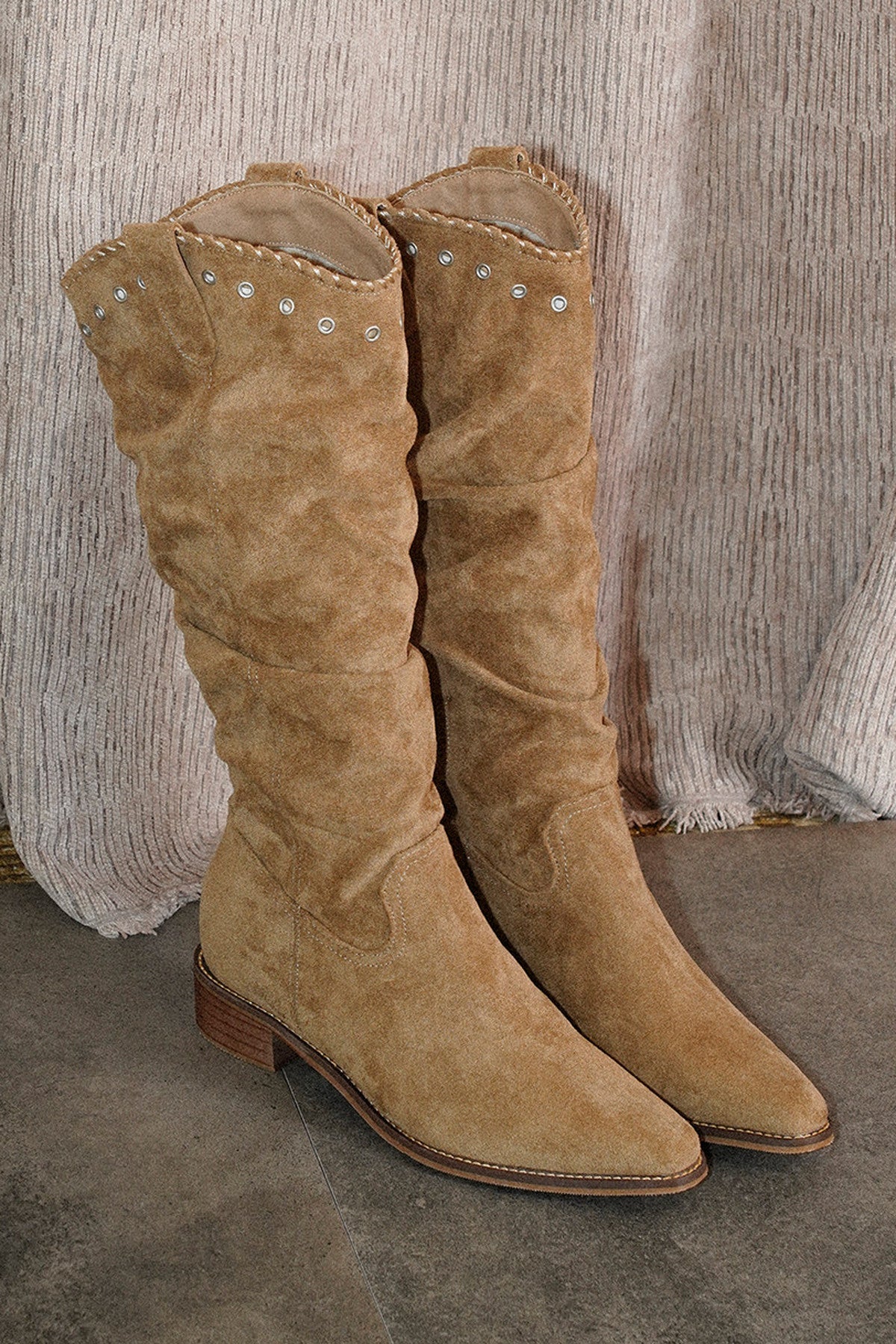 Studded Suede Slouch Boots