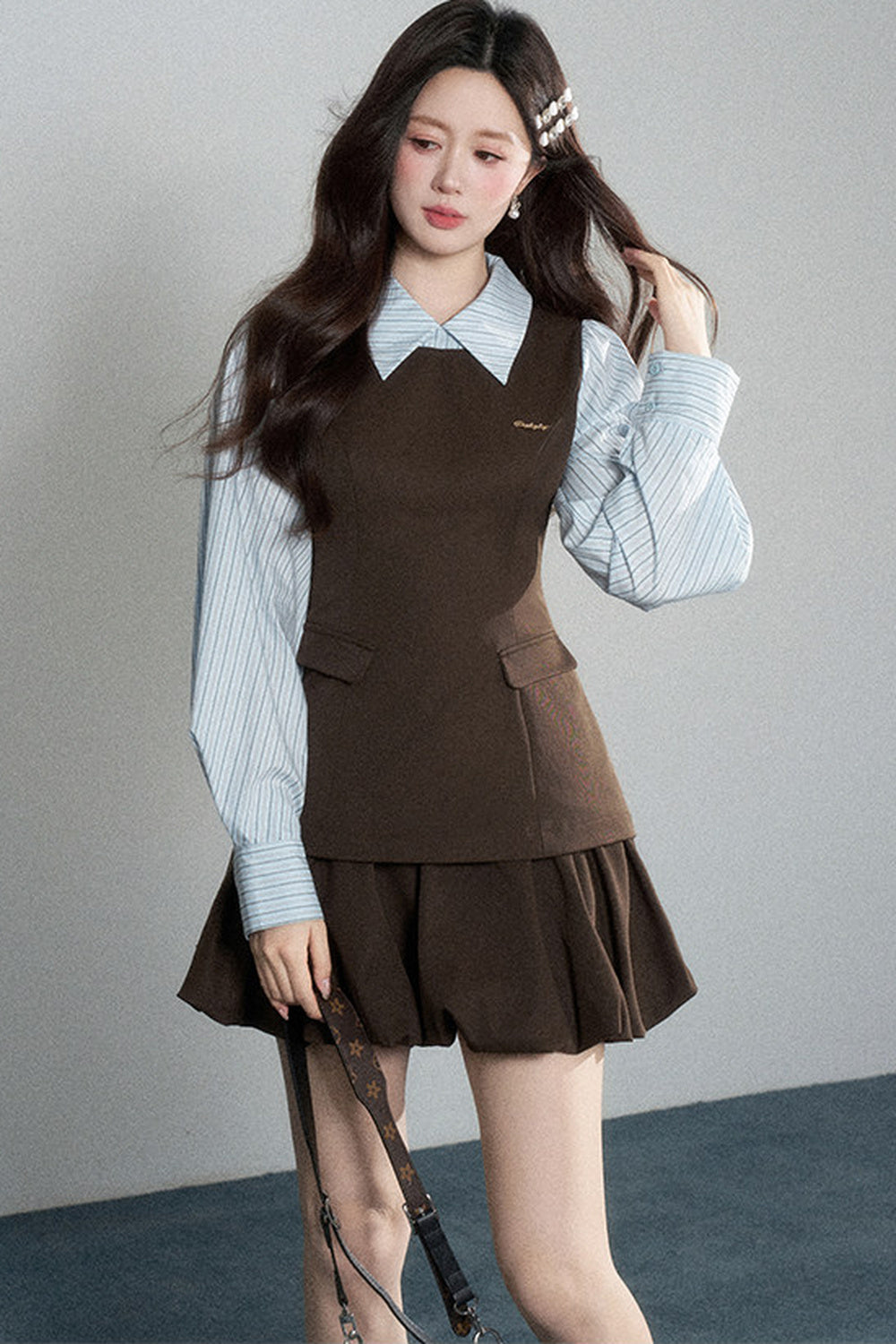 Preppy Layered-Look Striped Shirt Dress