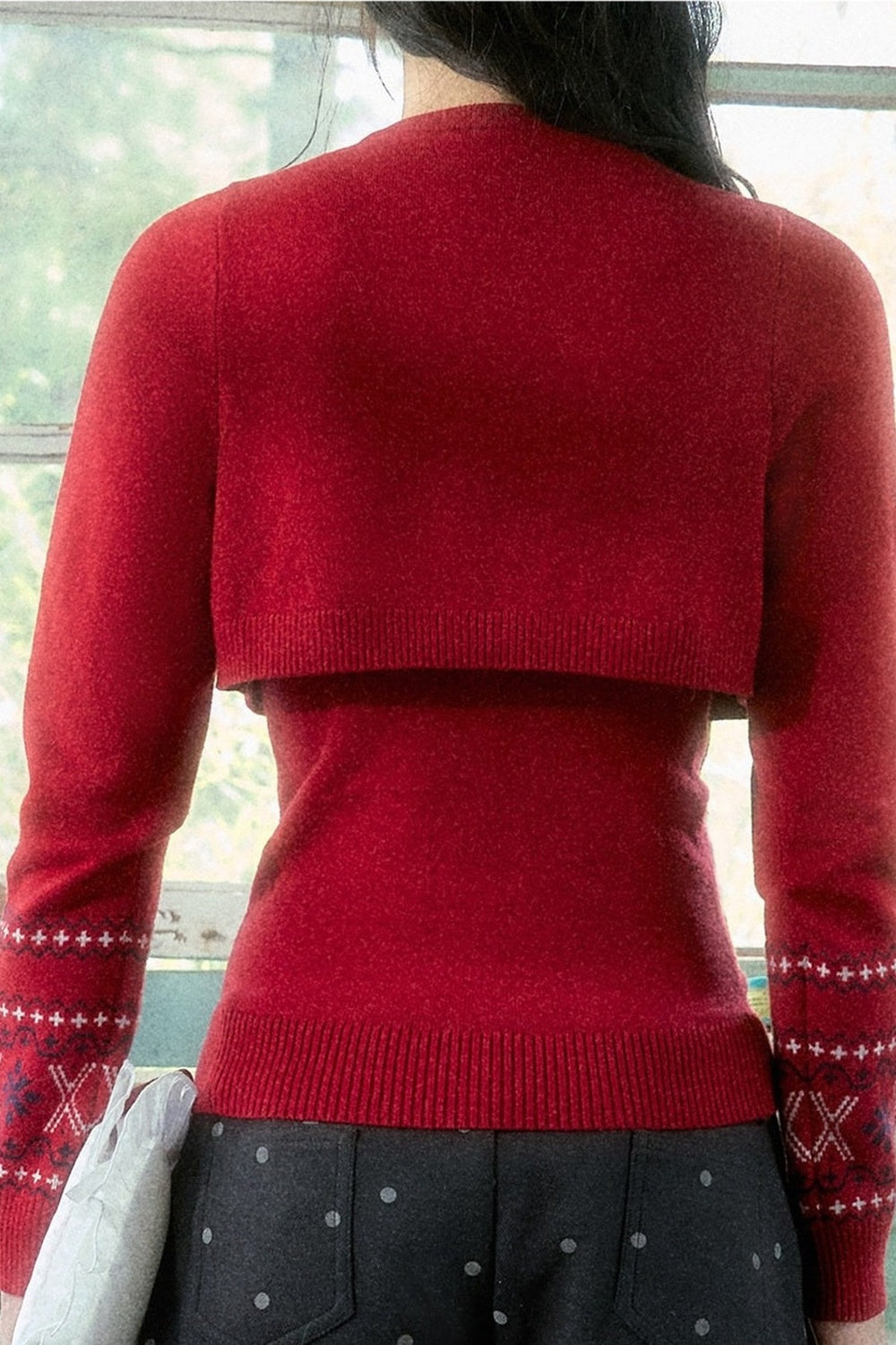 Fair Isle Red Knitted Cardigan And Halter Top Set