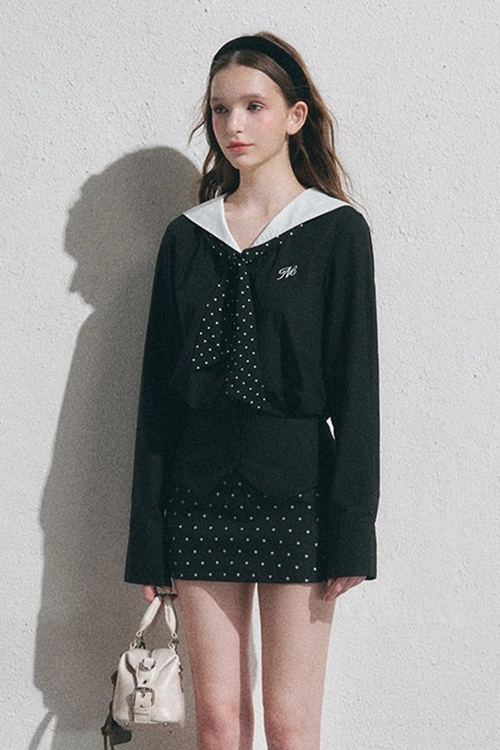 Classic Navy Collar Long-Sleeved Shirt