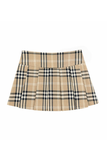 Double-Breasted Faux Denim Pleated Top and Skirt Set-Up
