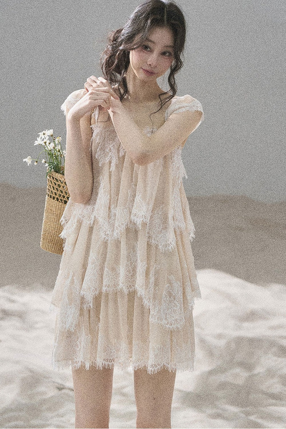 Asymmetric French Lace Mesh Top Set