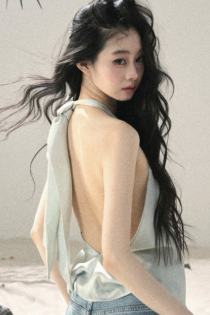 French Silk Backless Halter Top
