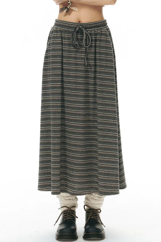 Drawstring Waist Striped Skirt