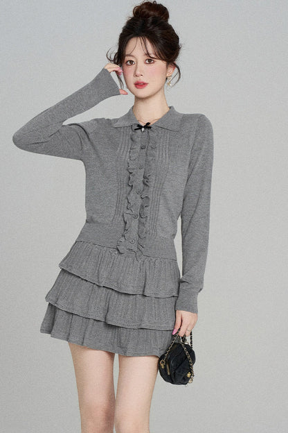 Miu-Style Knit Top and Tiered Skirt Set-Up