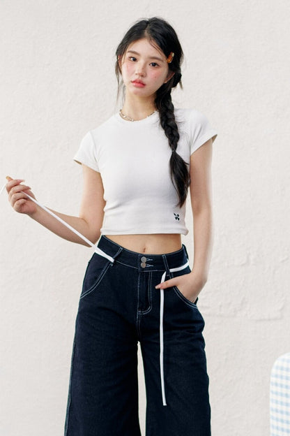 Washed Denim Drawstring Shorts