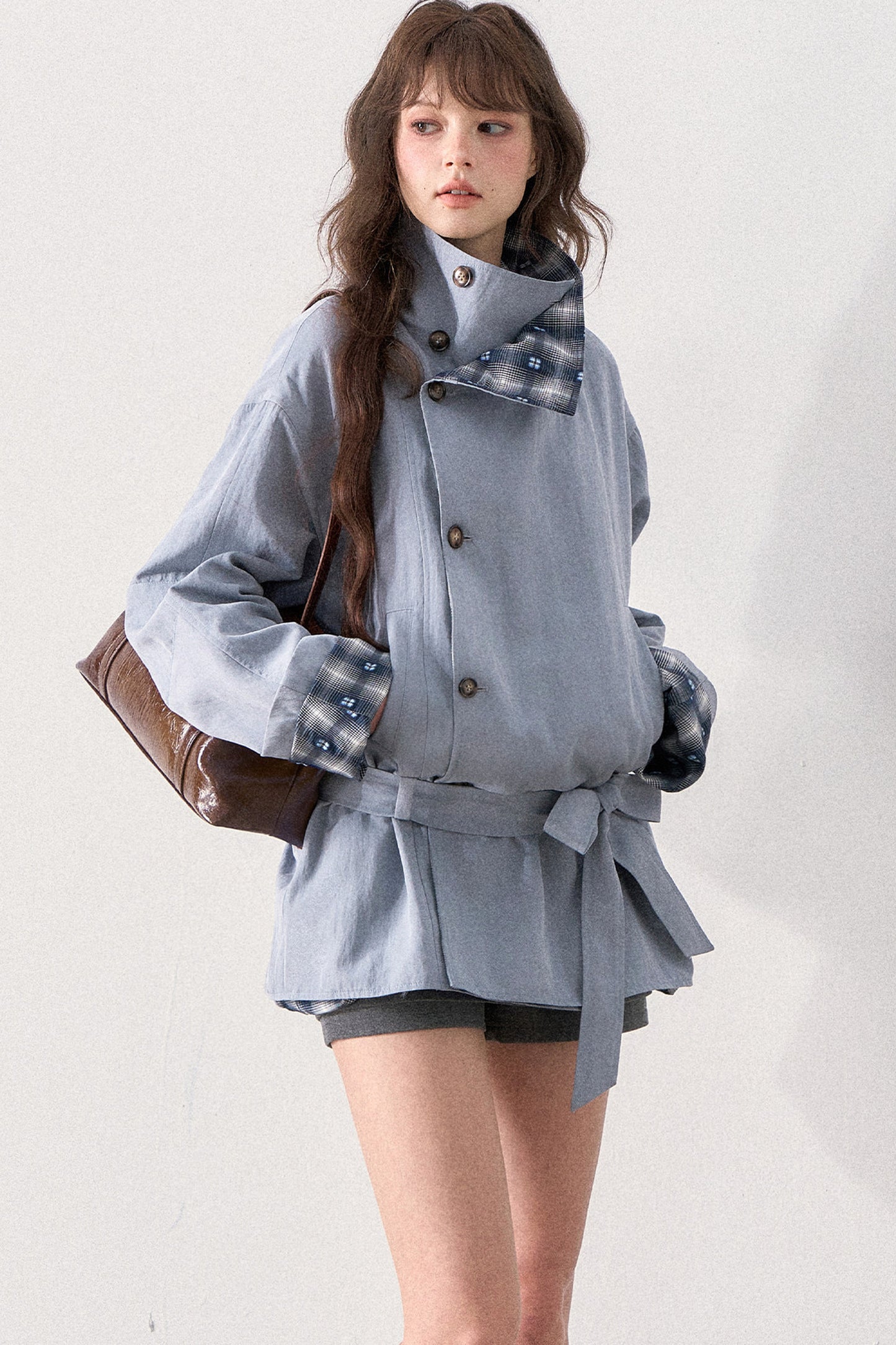 Mint Plaid Patchwork Trench Coat