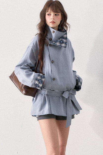 Mint Plaid Patchwork Trench Coat