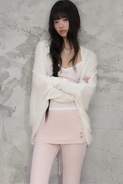 White Sheer Knit Batwing Cardigan set-Up