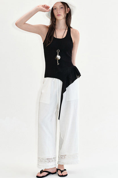 Fano Relaxed Lace Patchwork Wide-Leg Pants