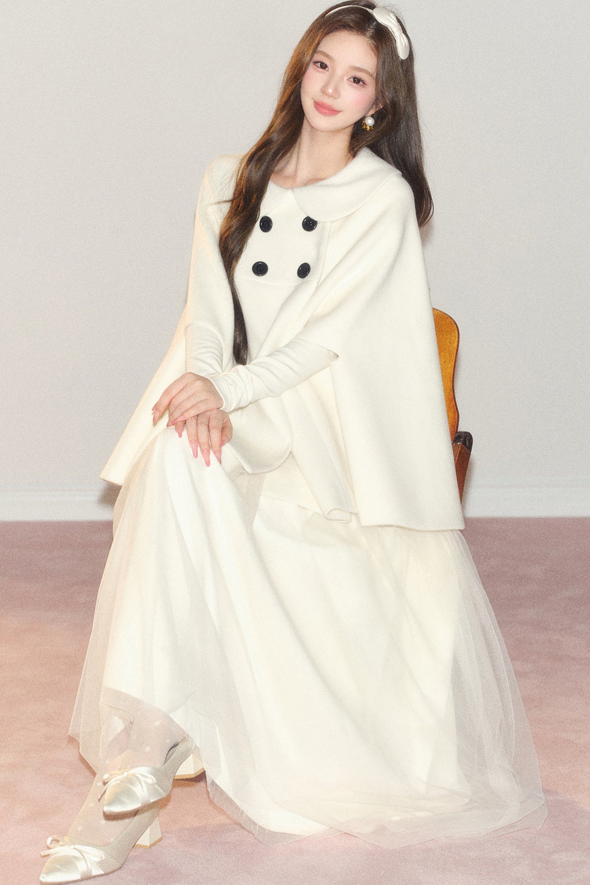 Manteau cape châle en laine croisé à col Claudine