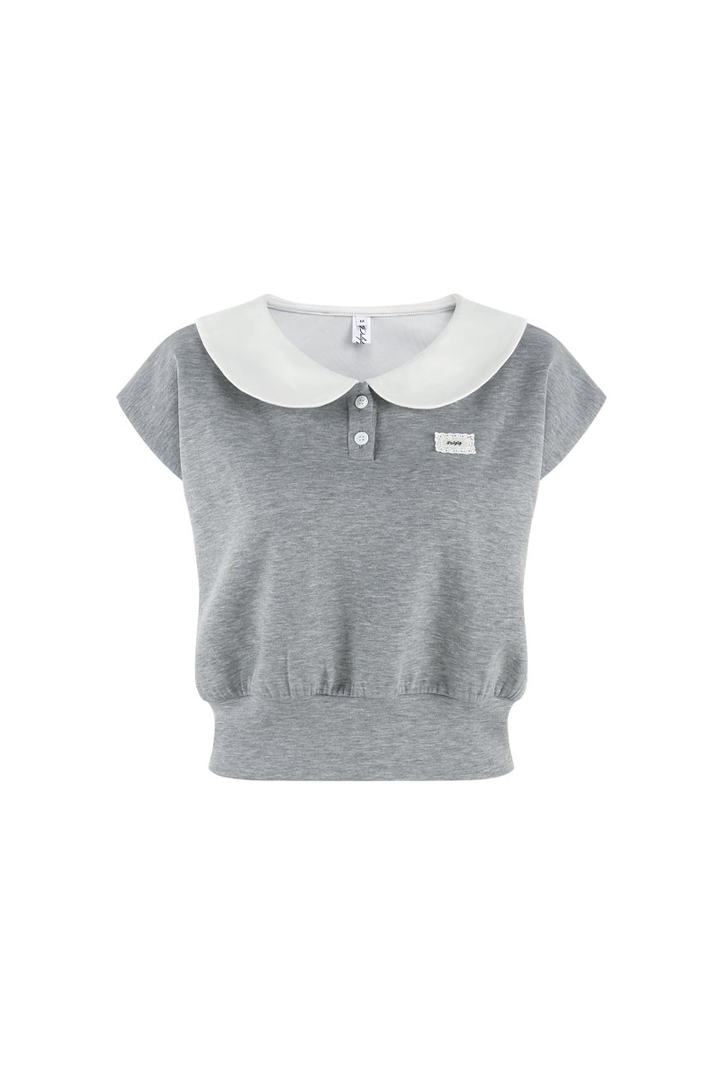 Gray Doll Collar Short-Sleeve Top and Skirt Set-Up