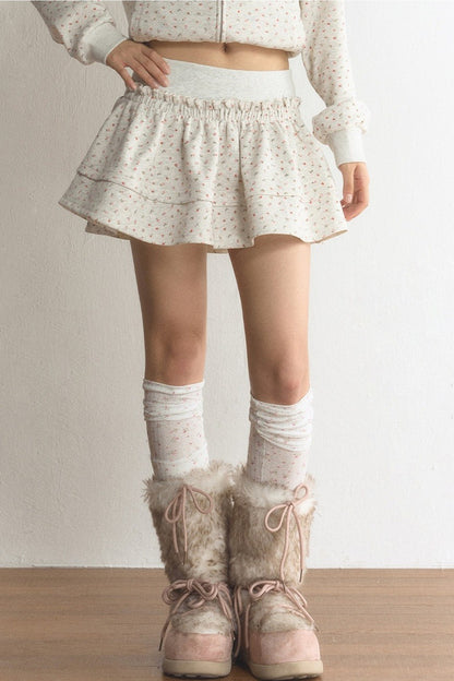 Floral Ruffle A-Line Skirt