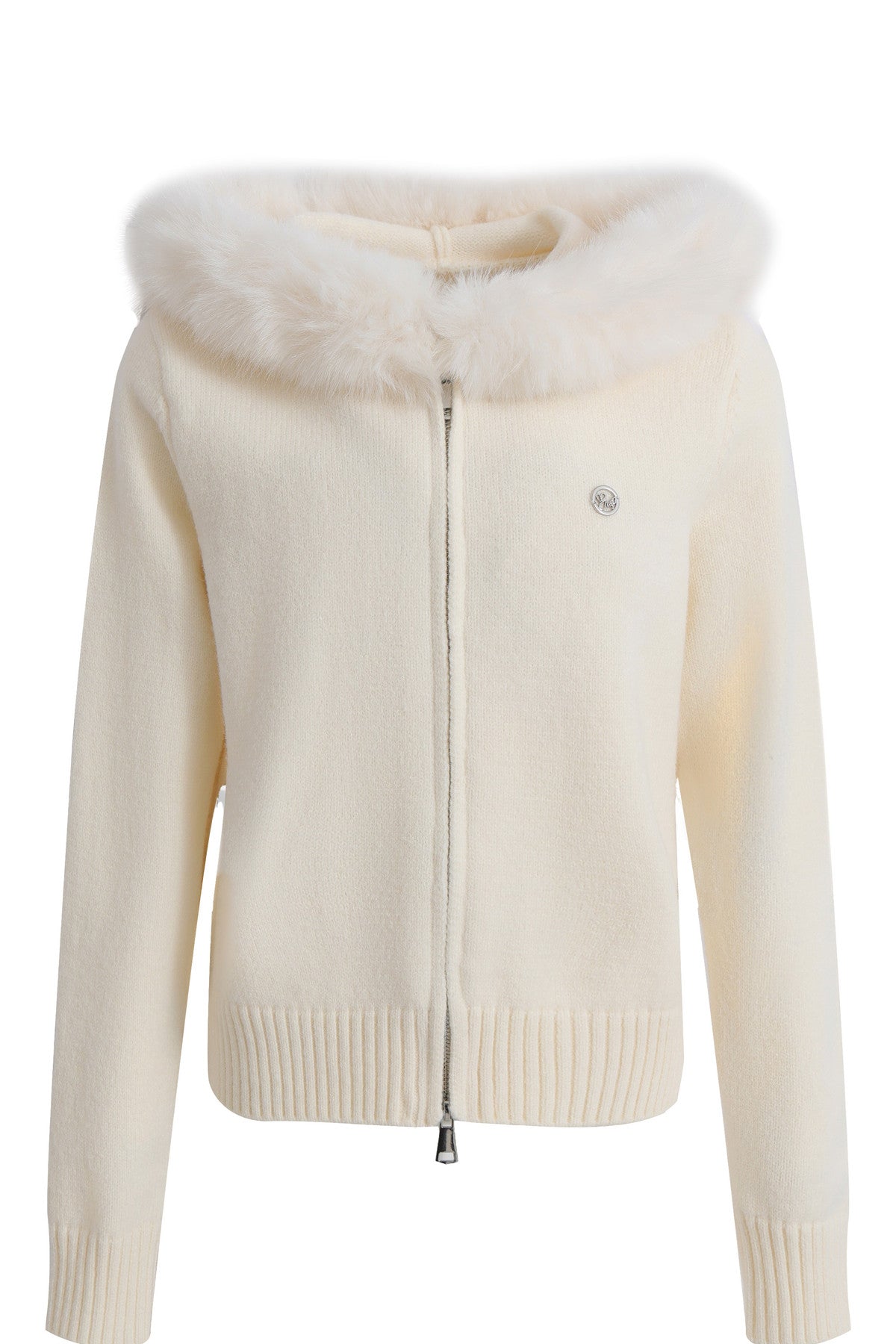 Large Fur Collar Hooded Knit Cardigan and Shorts Set-Up