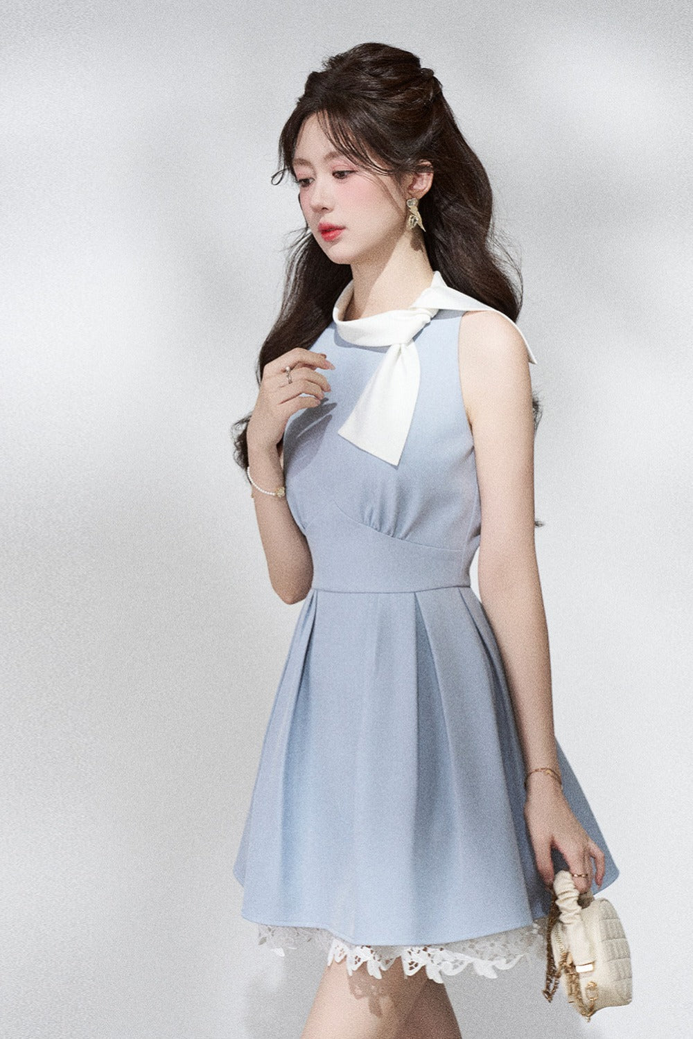 Blue Lace Halter Dress