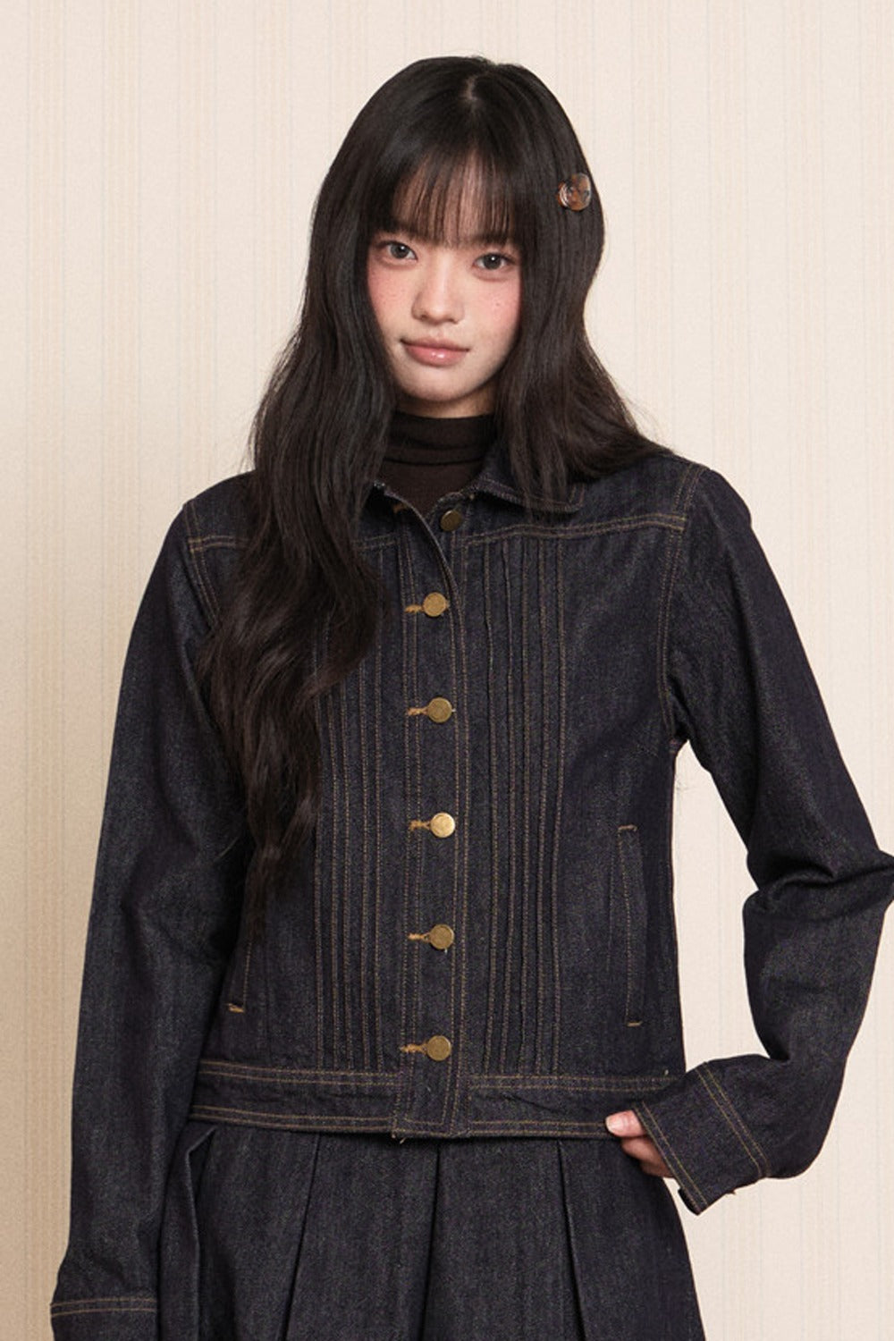 Washed Denim Lapel Tie Jacket