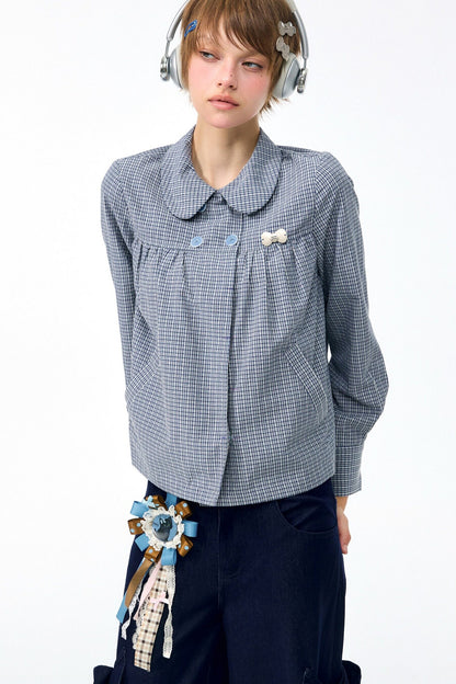 Pink Plaid Doll Collar Shirt