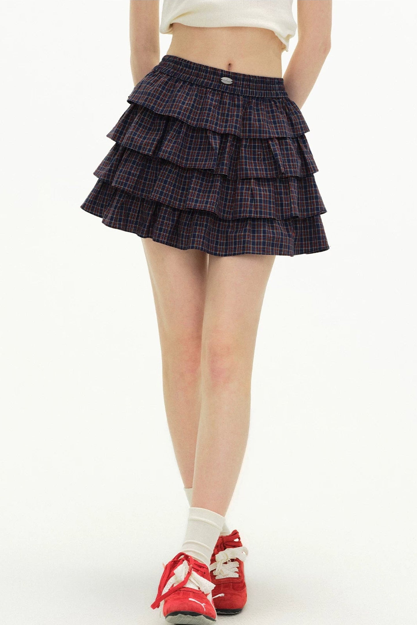 Retro Plaid Ruffled Skirt