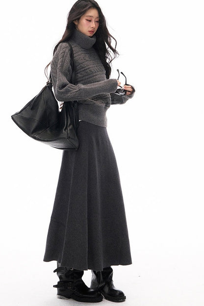 Knitted Jacket and Long A-Line Skirt Set-Up