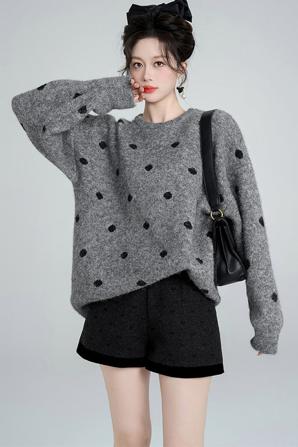 Polka Dot Loose Pullover Sweater