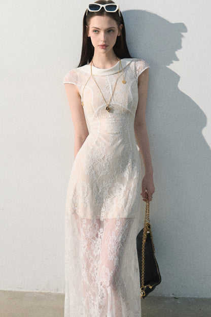 Abito jacquard in pizzo nuvola