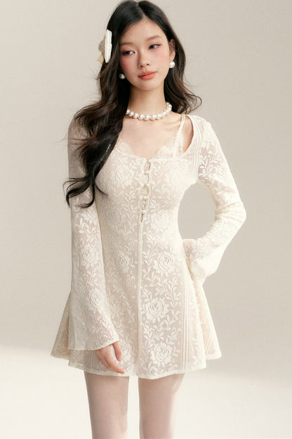 Long Sleeve Hollow Lace Dress