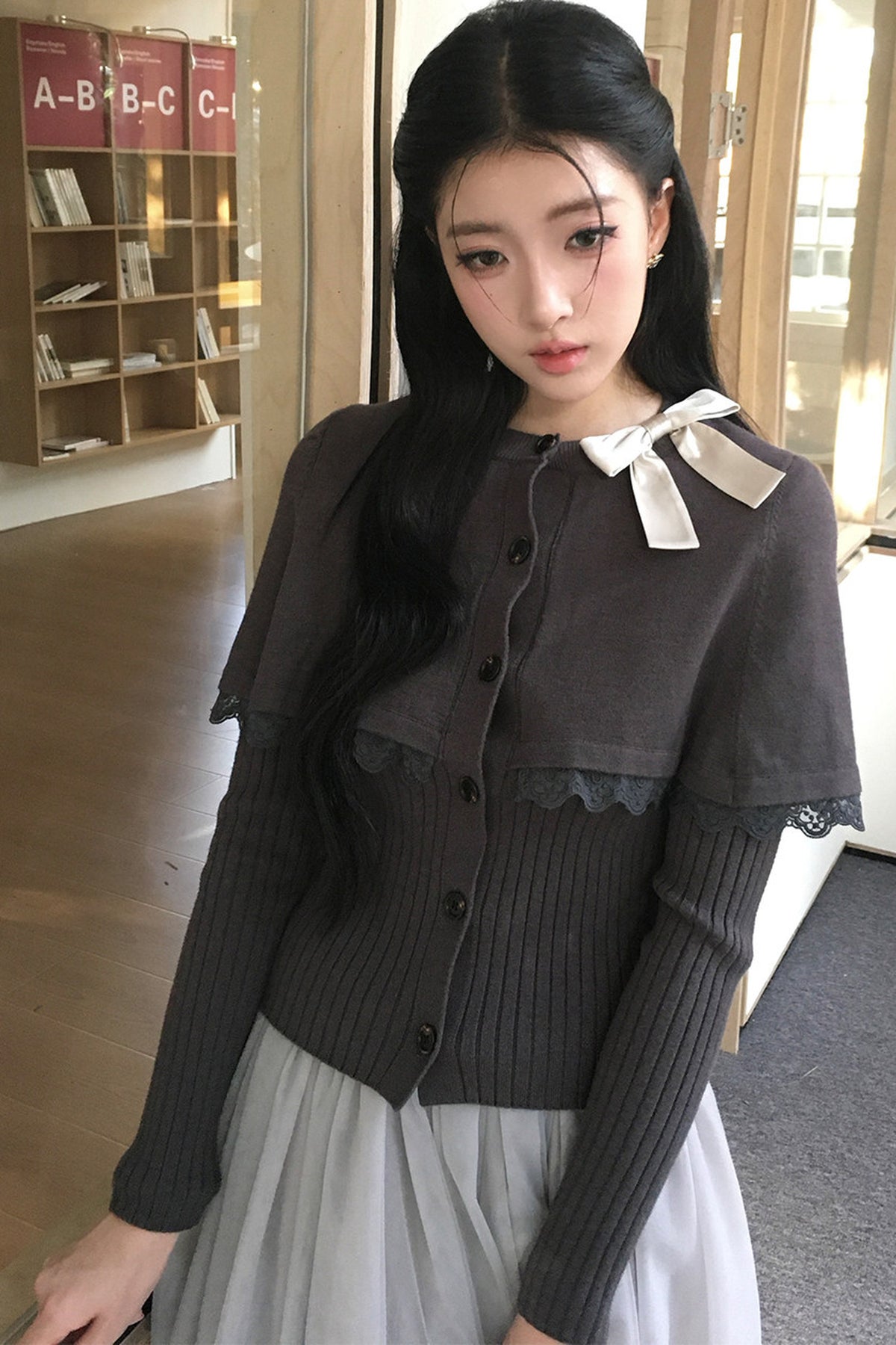 Layered-Look Knit Sweater and Skirt Set-Up