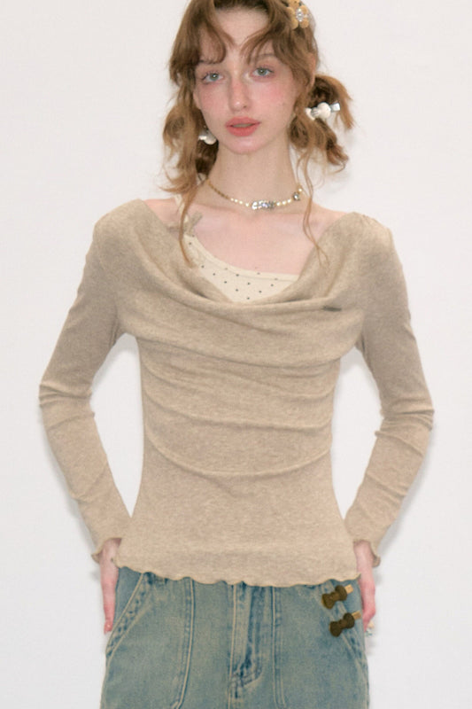 Cowl Neck Knit Base Layer Top