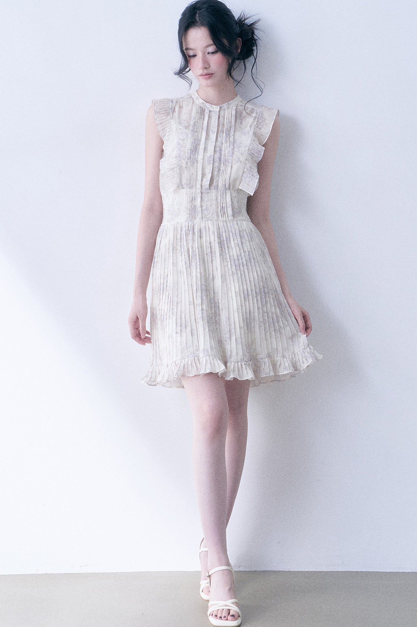 Floral Chiffon Pleated Dress